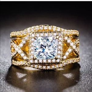 18k yellow gold square white sapphire 3pcs ring